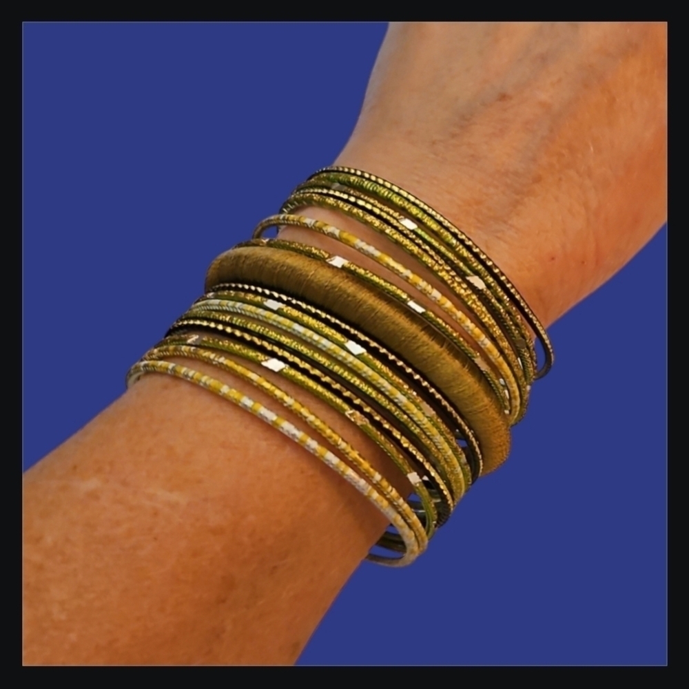 3/$30 Stack of Sixteen Yellow Green Bangle Bracelets